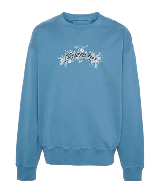 Givenchy Boxy Fit Cotton Floral Logo Graphic Sweatshirt In Blue