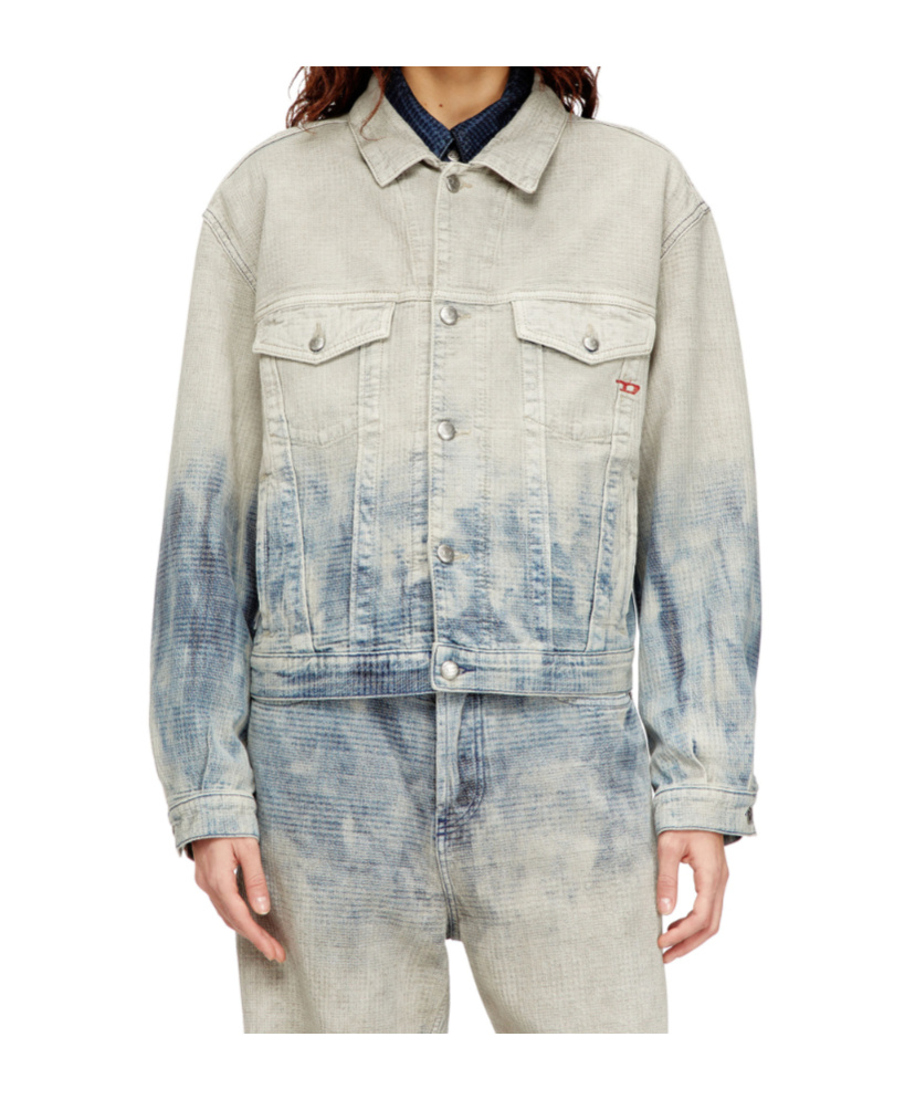 Diesel Trucker Jacket In Prince Of Wales Jacquard Denim In Multi