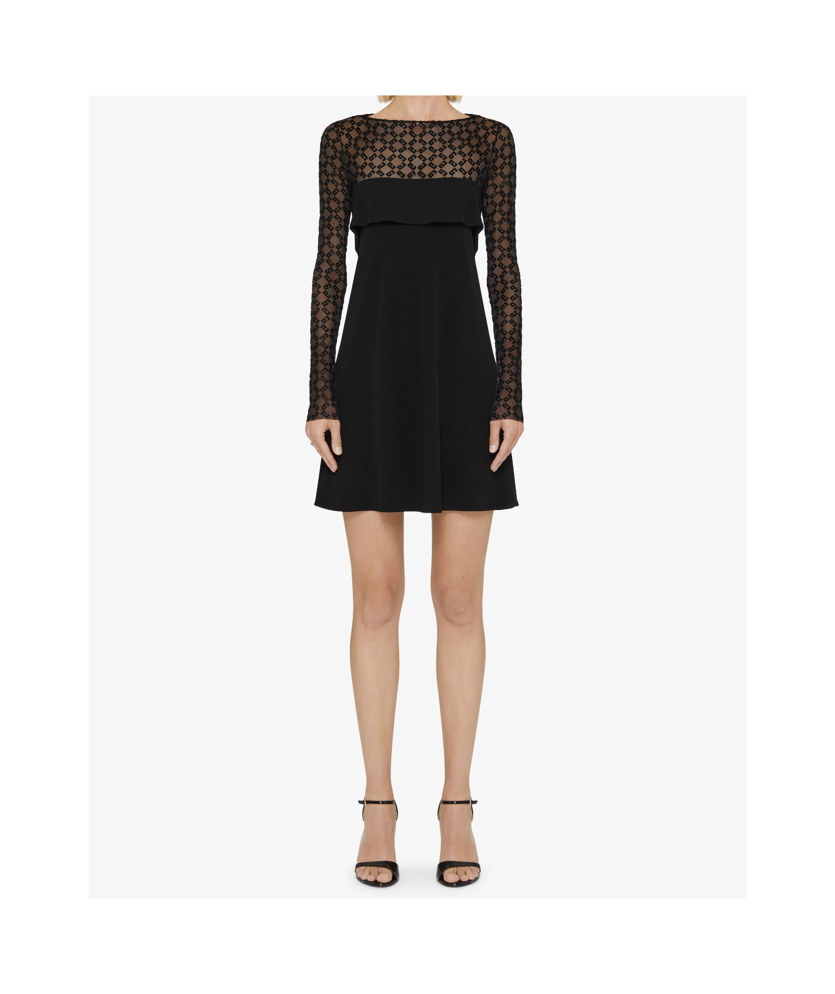 Givenchy Draped Dress In Jersey And Shiny Monogram 72 Tulle In Black
