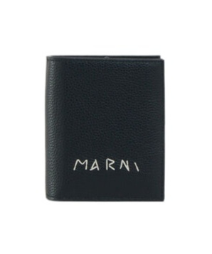 MARNI BLACK LEATHER ZIP-AROUND BIFOLD WALLET WITH MARNI MENDING
