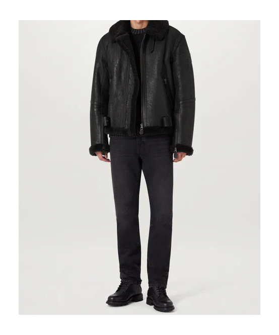 Belstaff Fur-collar Zip-pocket Leather Jacket In Black
