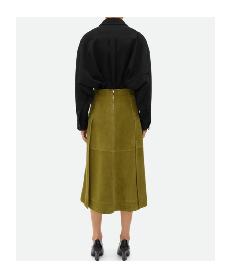 Bottega Veneta Suede Leather Midi Skirt Clothing In Green
