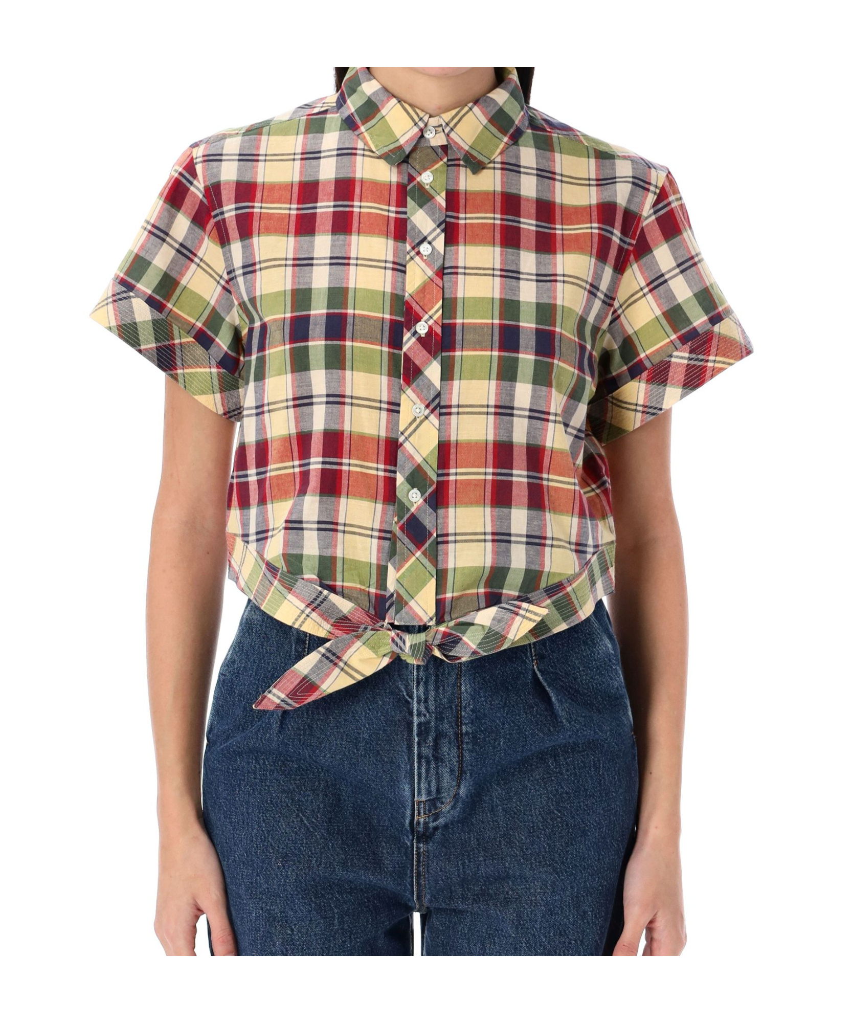 Shop Polo Ralph Lauren Cropped Plaid Tie-front Top In Multicolor