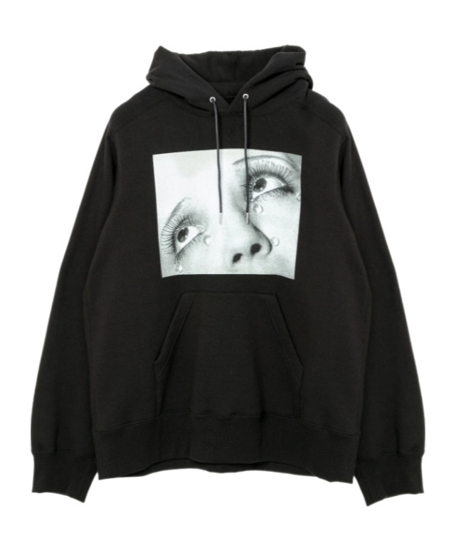 Sacai Graphic Hooded Sweatshirt And Kangaroo Pocket In Black