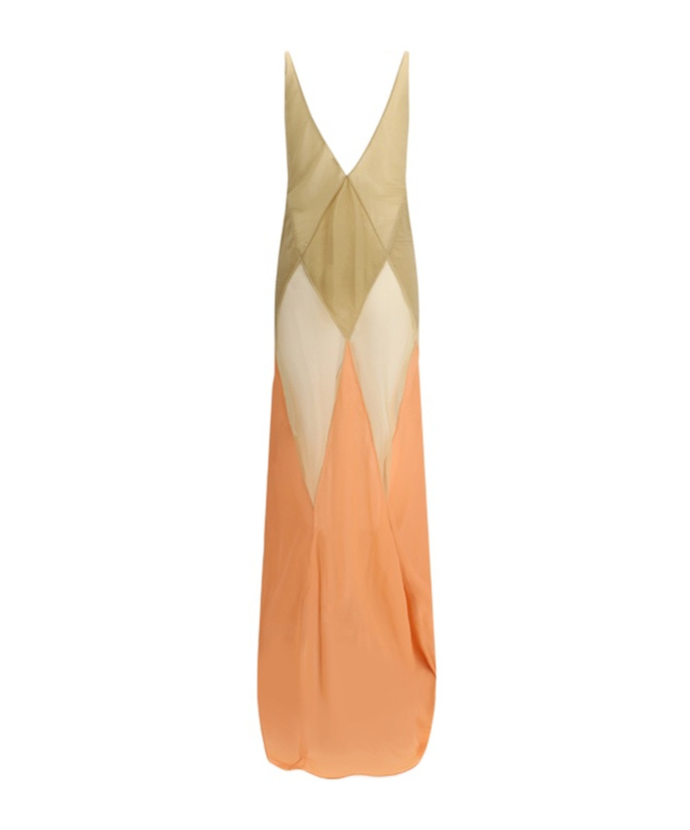 Attico The Long Tulle Dress With Geometric Inserts In Nude