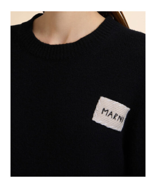 Marni Womens 00n99 Branded-patch Knitted Cashmere Jumper In Black