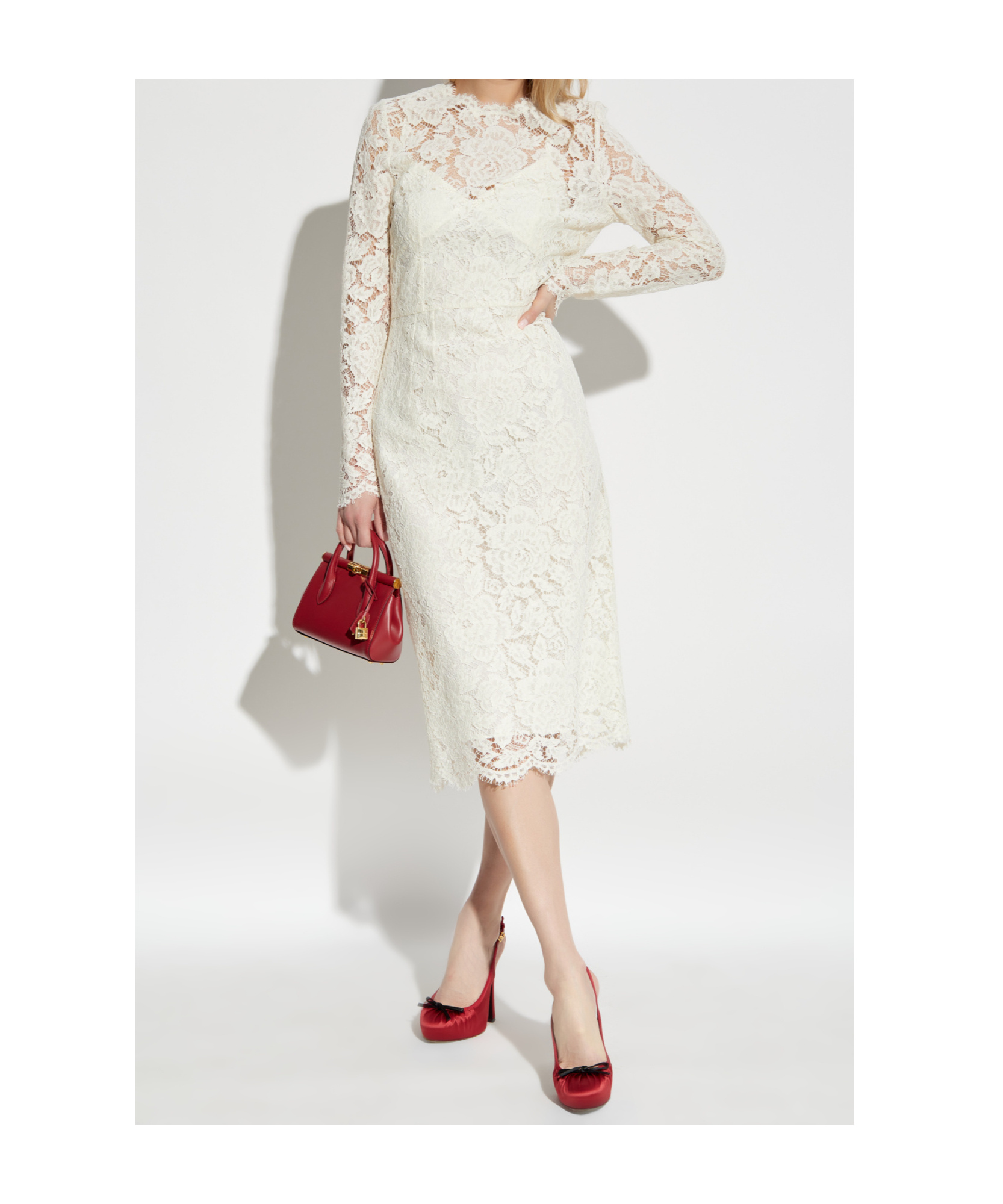 Dolce & Gabbana Floral-lace Midi Dress In White