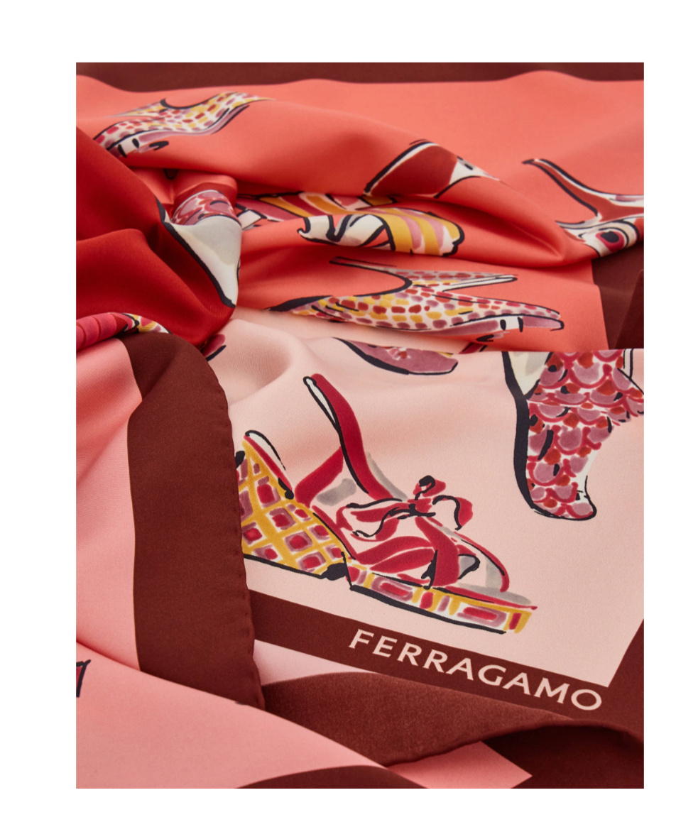 Ferragamo Genio Shoe Print Silk Scarf In Burgundy