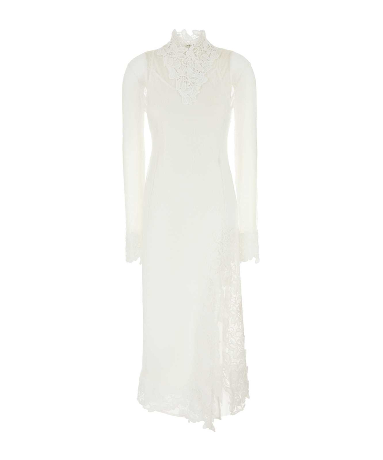 Blumarine Lace-panel Midi Dress In White