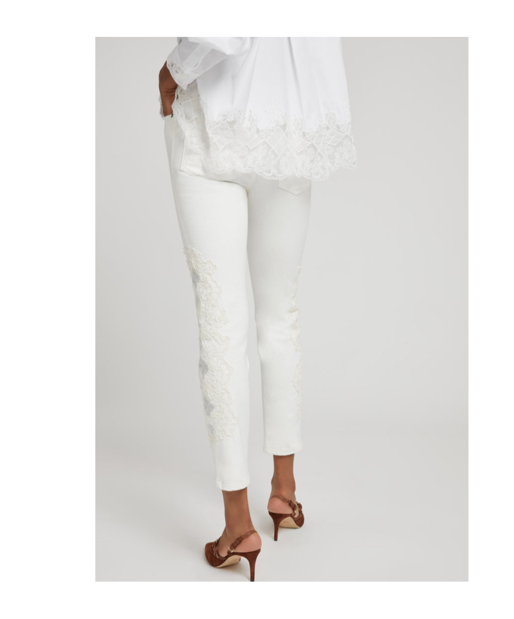Ermanno Scervino Five-pocket Denim Jeans With Rebrode Lace In White