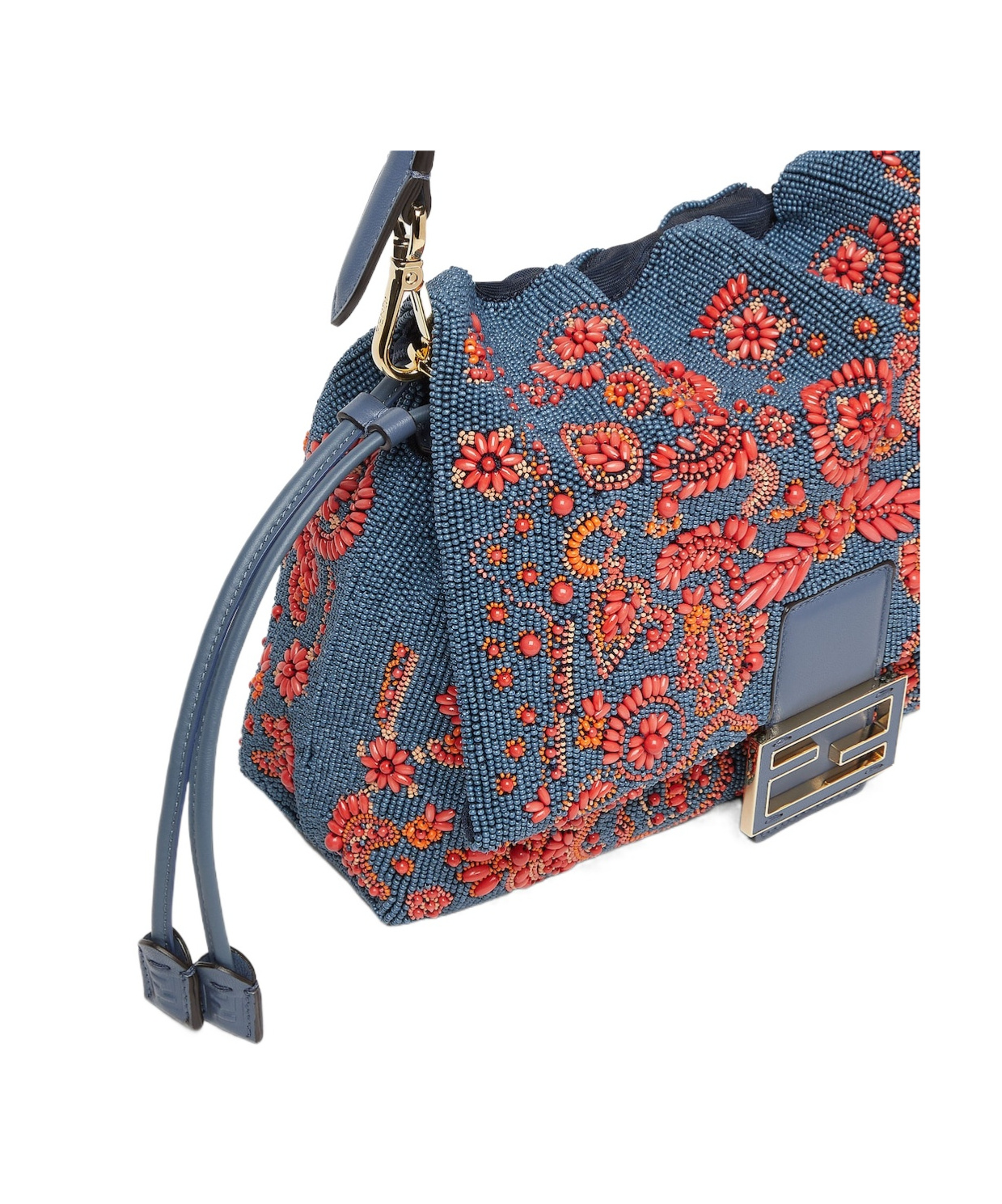 Fendi Blue And Red Coral Bandana Embroidered Bag