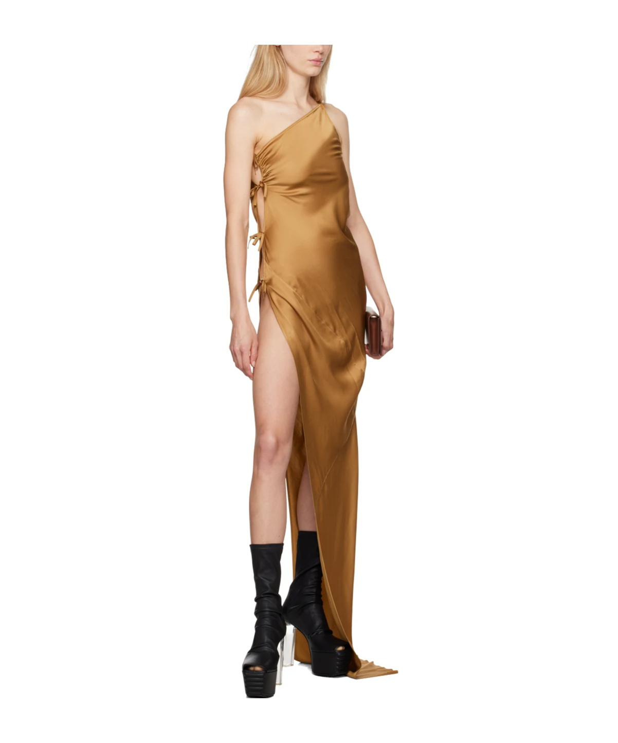 Rick Owens Taco Satin Gown In Brown