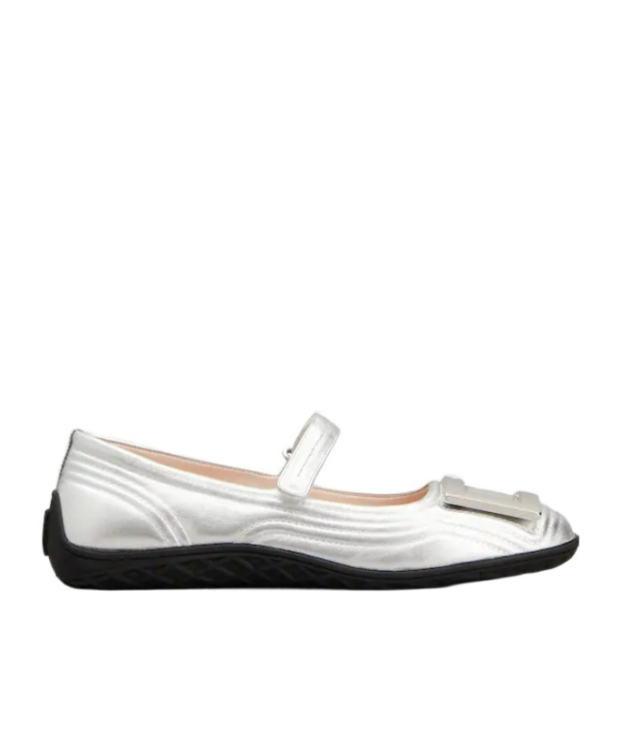 Roger Vivier Metallic Leather Ballet Flats In Silver