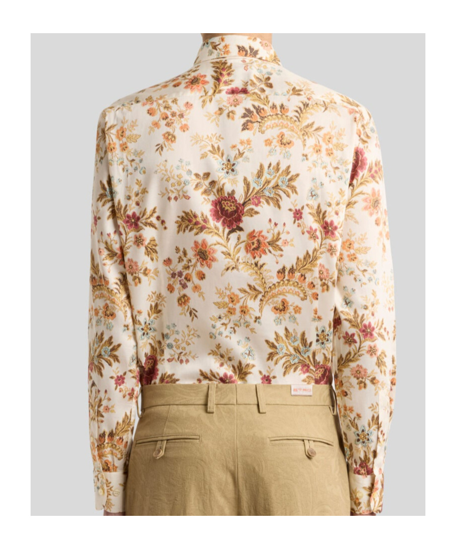 Etro Cotton Shirt With All-over Floral Print In Brown