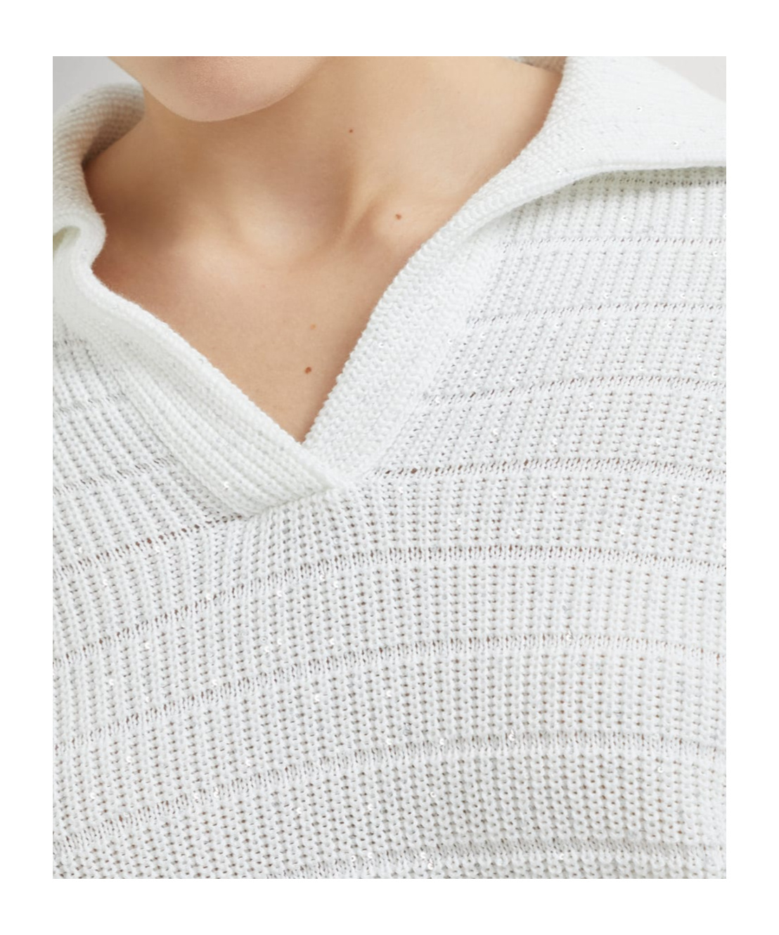Brunello Cucinelli Lapel Long Sleeve Sweater In White