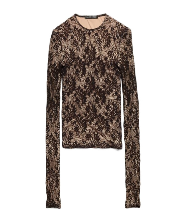 Balenciaga Lace Effect Long-sleeved Top In Multicolor