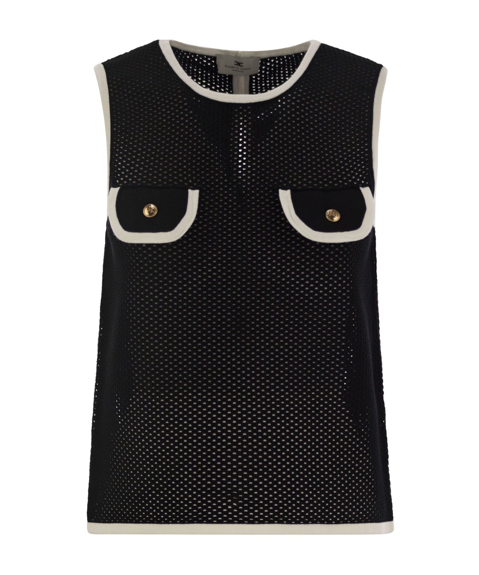 Elisabetta Franchi Sleeveless Mesh Top In Black