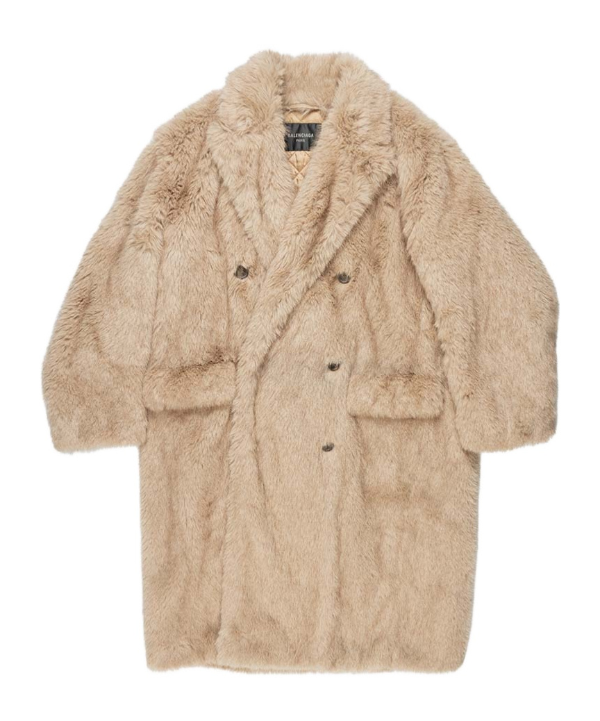 Balenciaga Faux-fur Double-breasted Coat In Neutrals