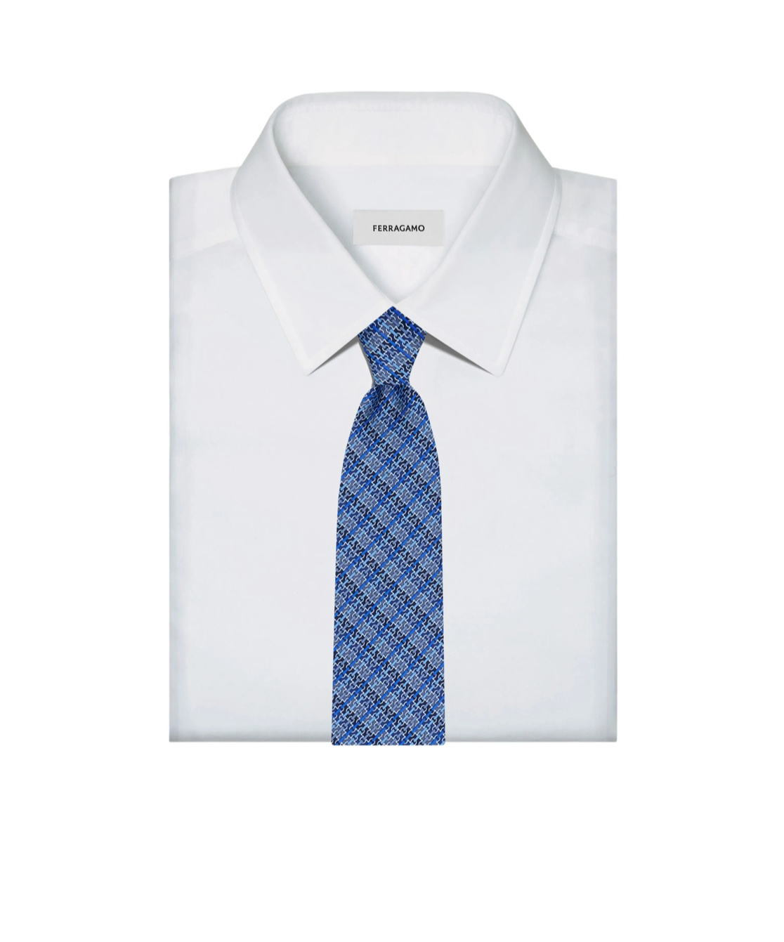 Ferragamo Gancini Chain Print Silk Tie In Blue