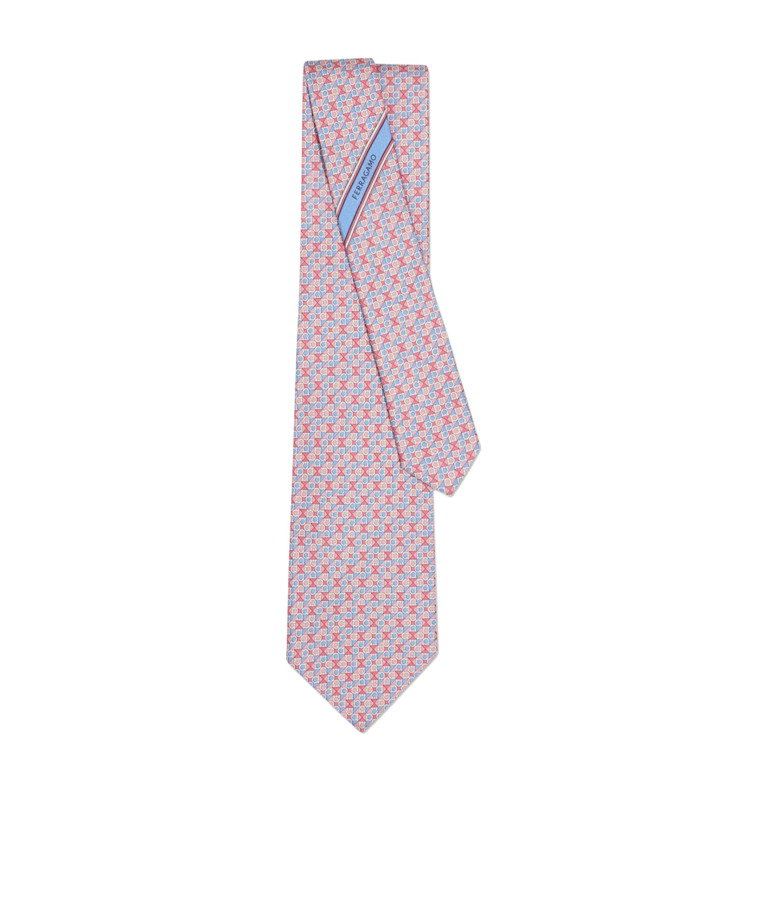 Ferragamo Gancini Square Print Silk Tie In Pink