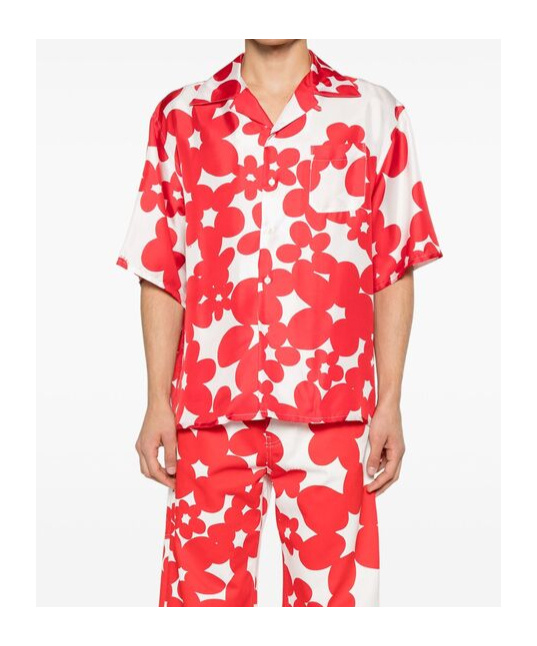 Marni Printed Short Sleeve Button Front Shirt In Orange