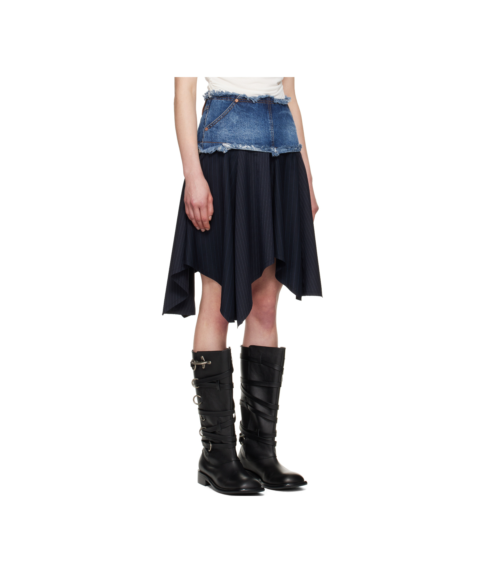 Andersson Bell Combination Fairy Denim Midi Skirt In Navy Blue