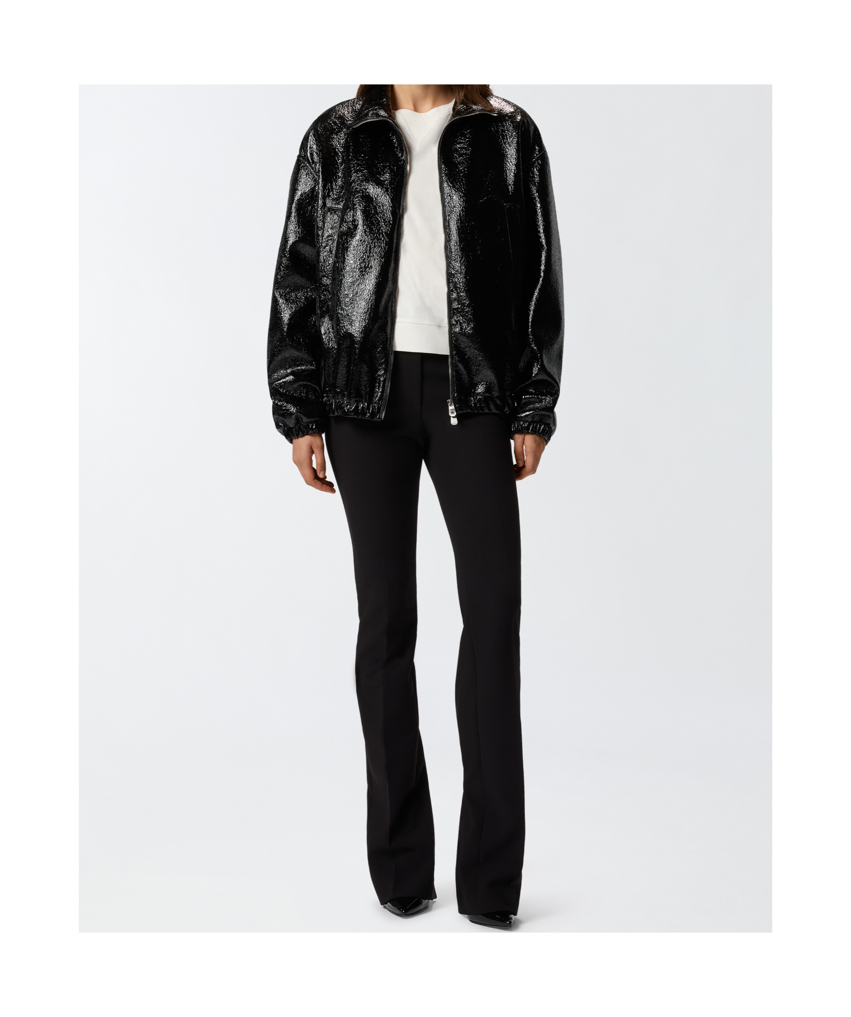 Pinko Oversized Patent-effect Bomber Jacket In Black