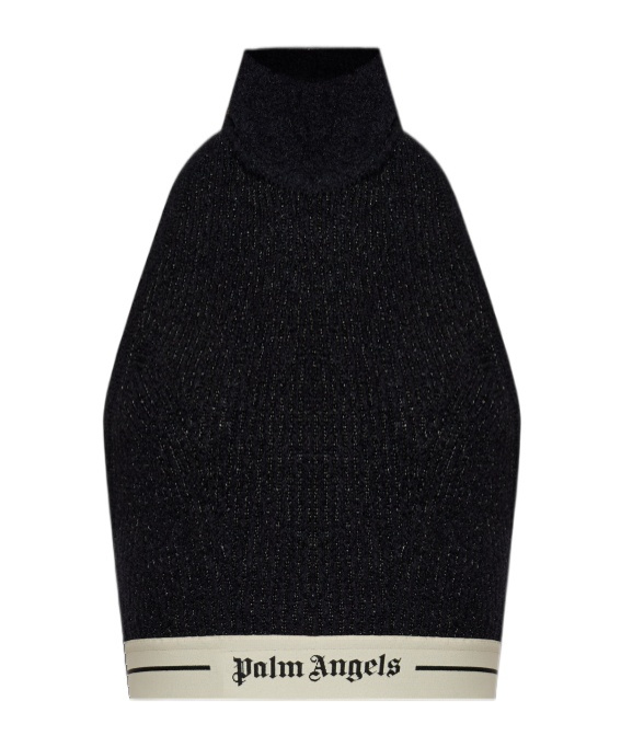 Palm Angels Halterneck Ribbed Top In Black