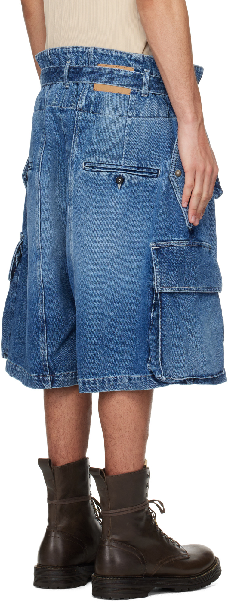 Hed Mayner Blue Zip Vent Denim Cargo Shorts In Blue