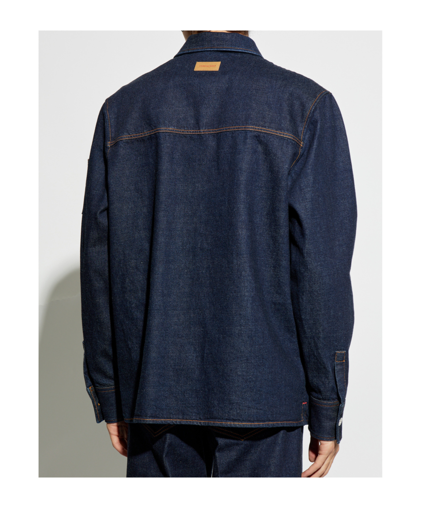 Ferragamo Long-sleeved Denim Shirt In Black