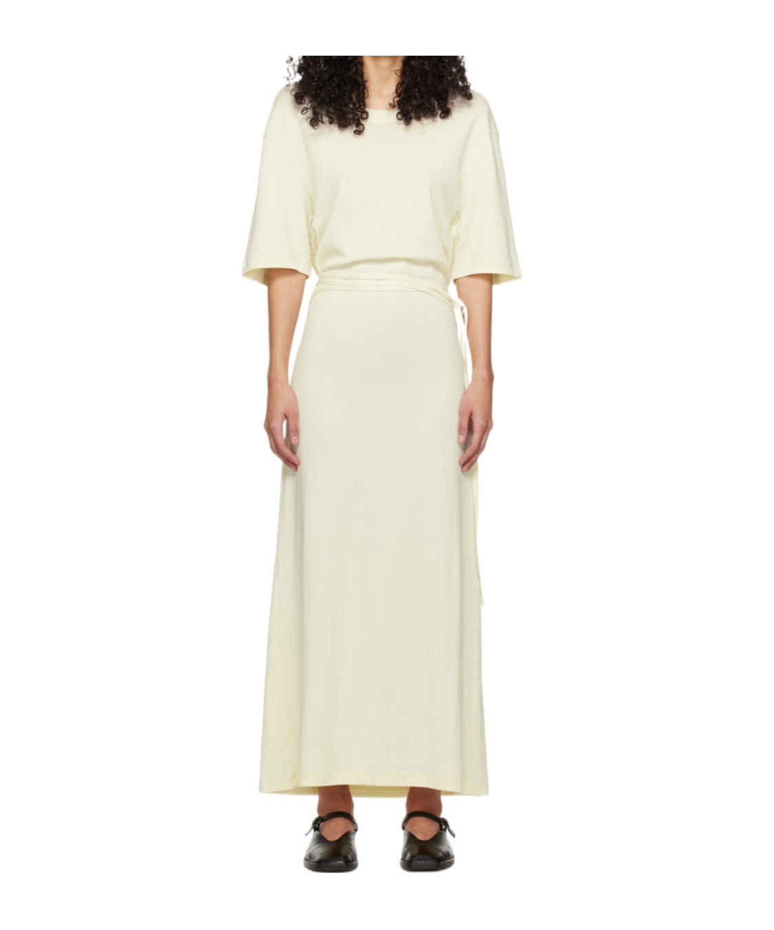 Lemaire Belted Cotton Jersey Midi Dress In White