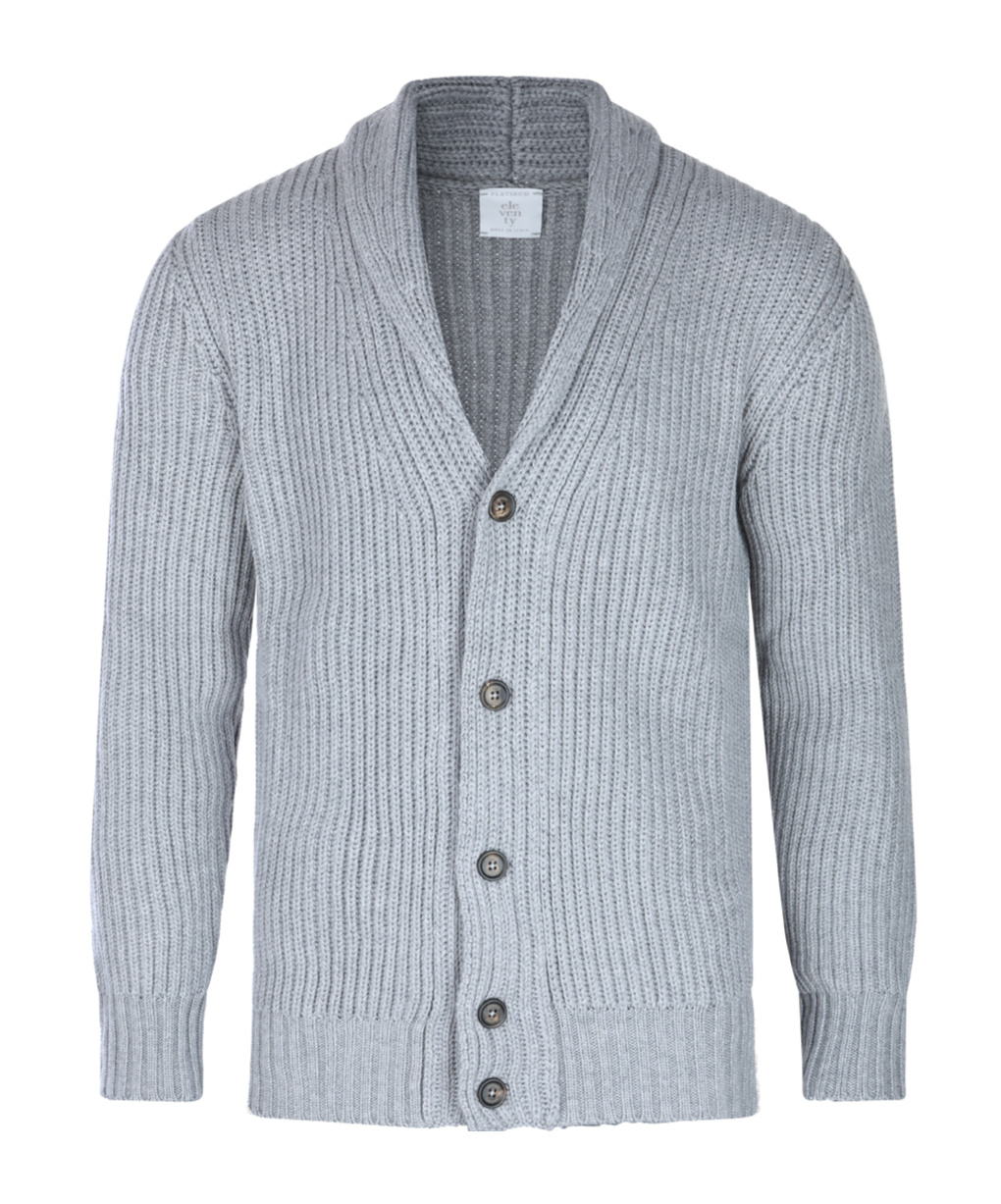 Eleventy Ribbed Texture Shawl Collar Long Sleeves In Gray