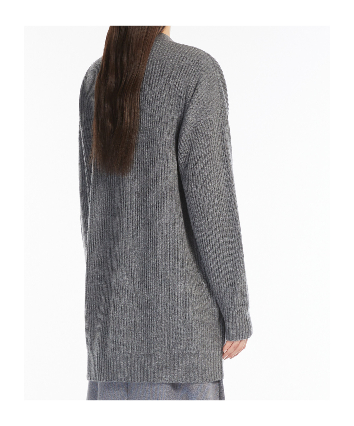 Weekend Max Mara Long-sleeved Wool Cardigan In Gray