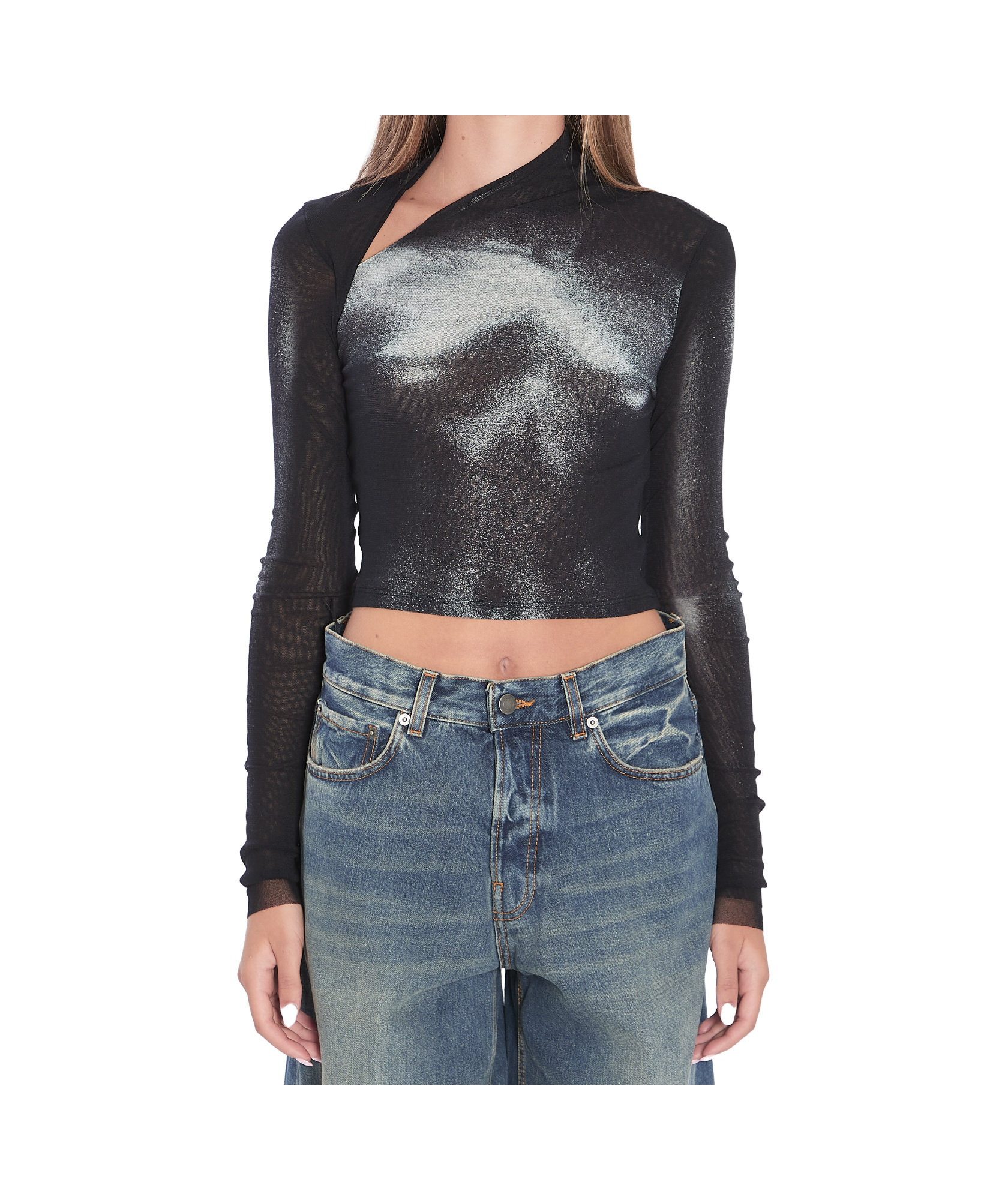 Jean Paul Gaultier Asymmetric Printed T-shirt In Black