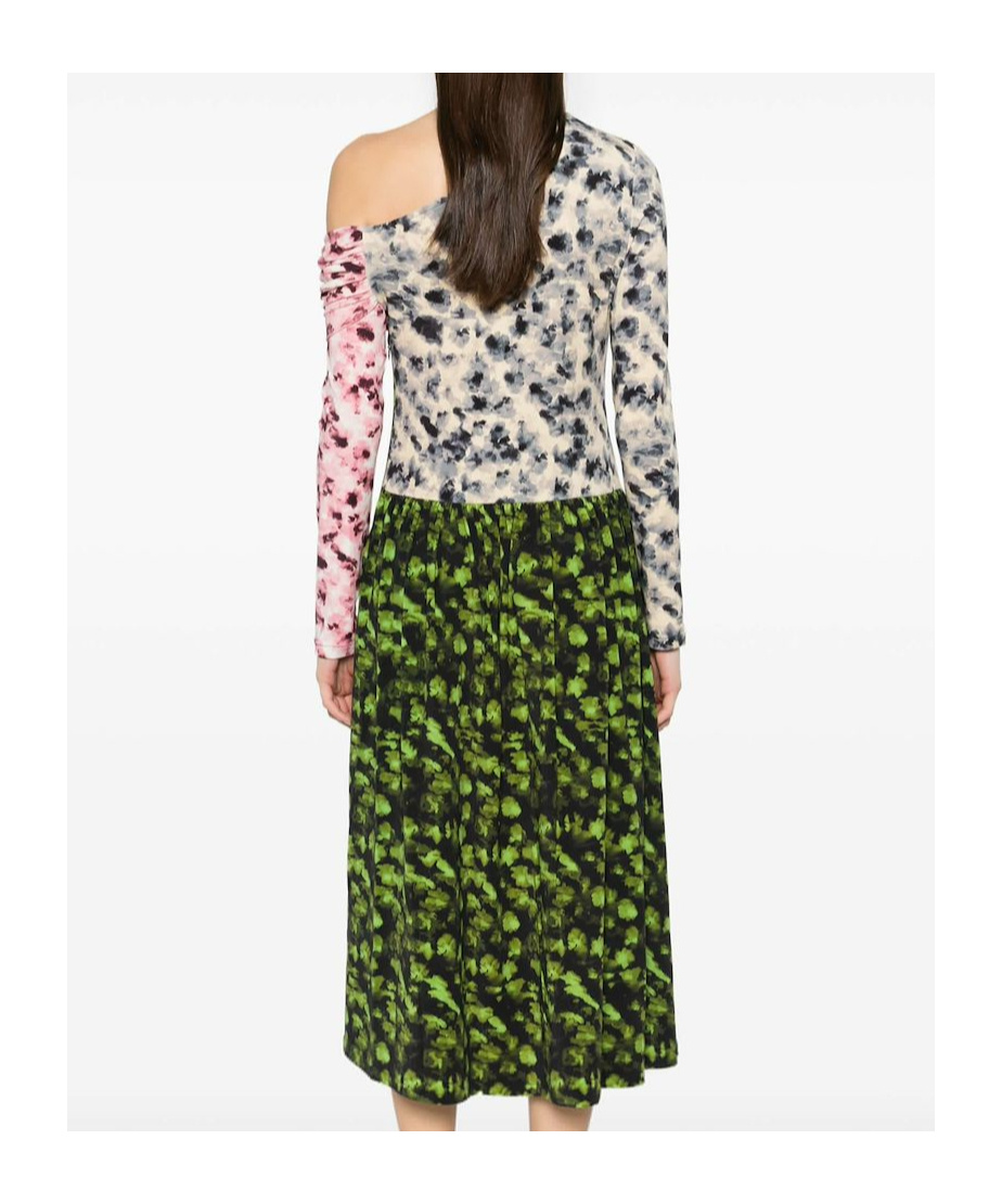 Stine Goya One-shoulder Long-sleeves Midi Dresss In Green