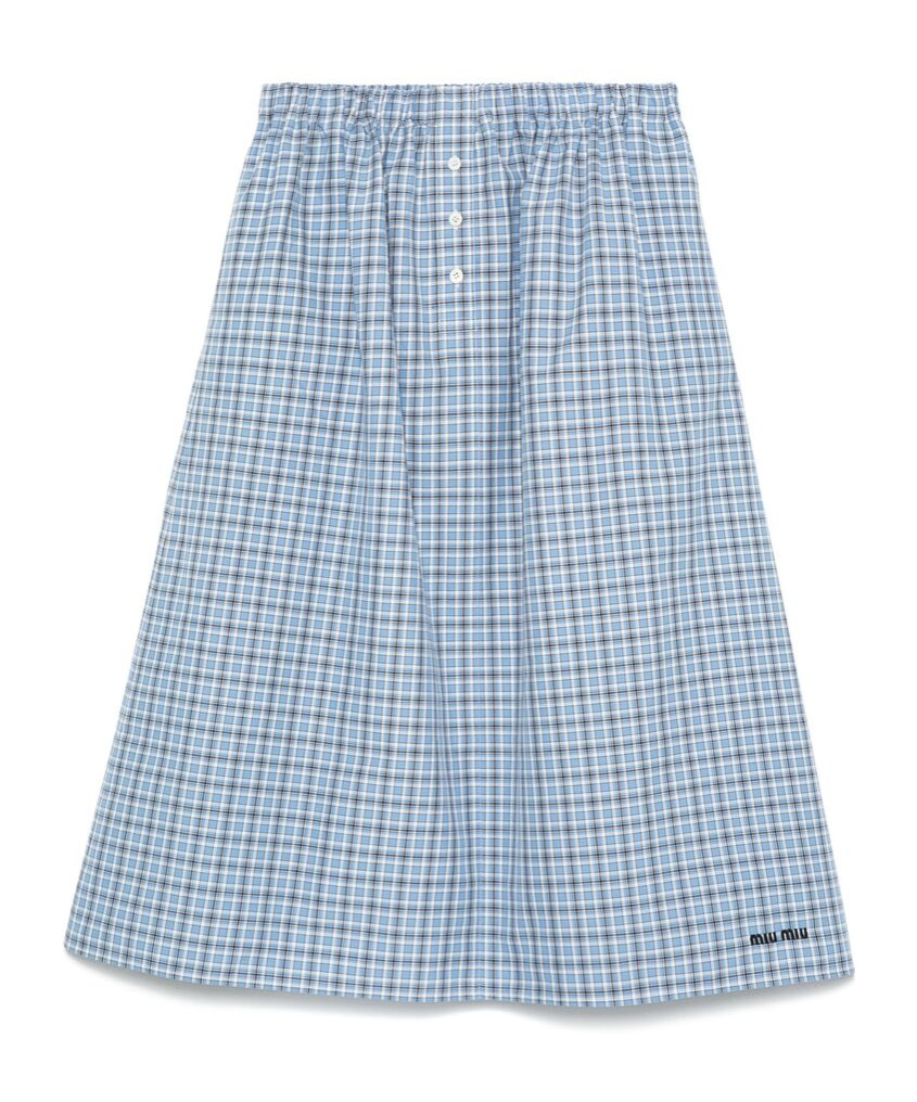 Miu Miu Plaid-check Midi Skirt In Gray