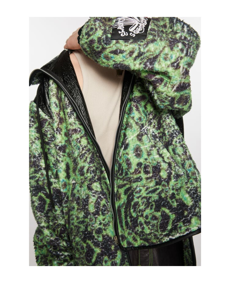 Acne Studios Printed Fleece Hooded Jacket In Black
