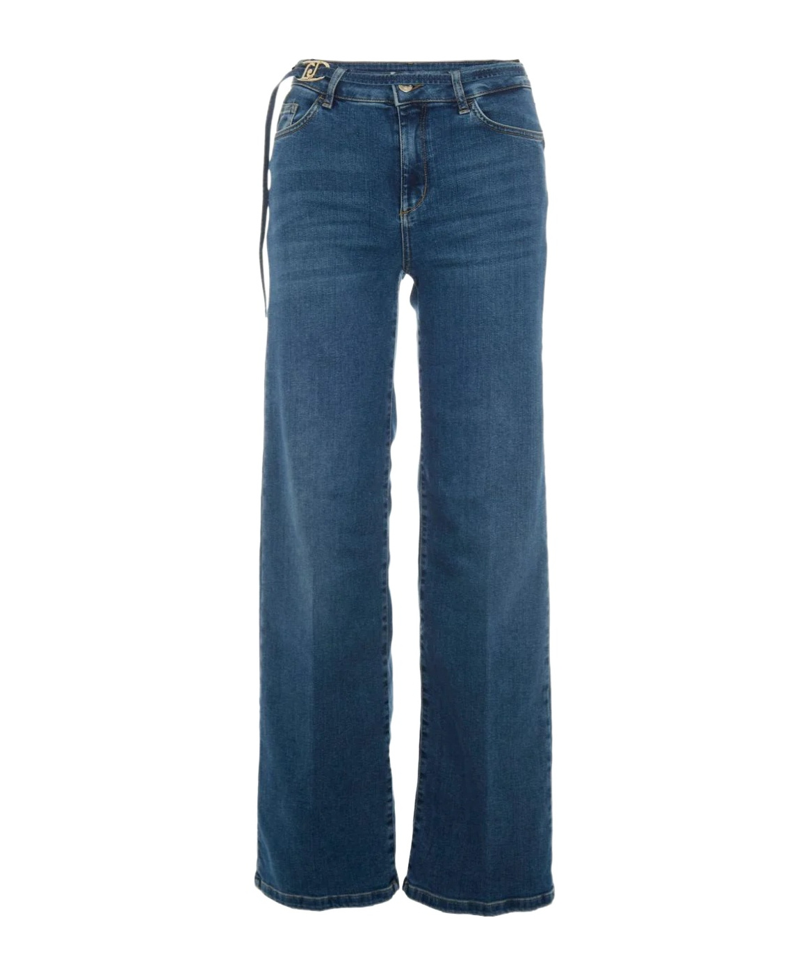 Liu •jo Liu Jo Wide-leg Jeans With Belt Detail And Gold-tone Hardware In Blue