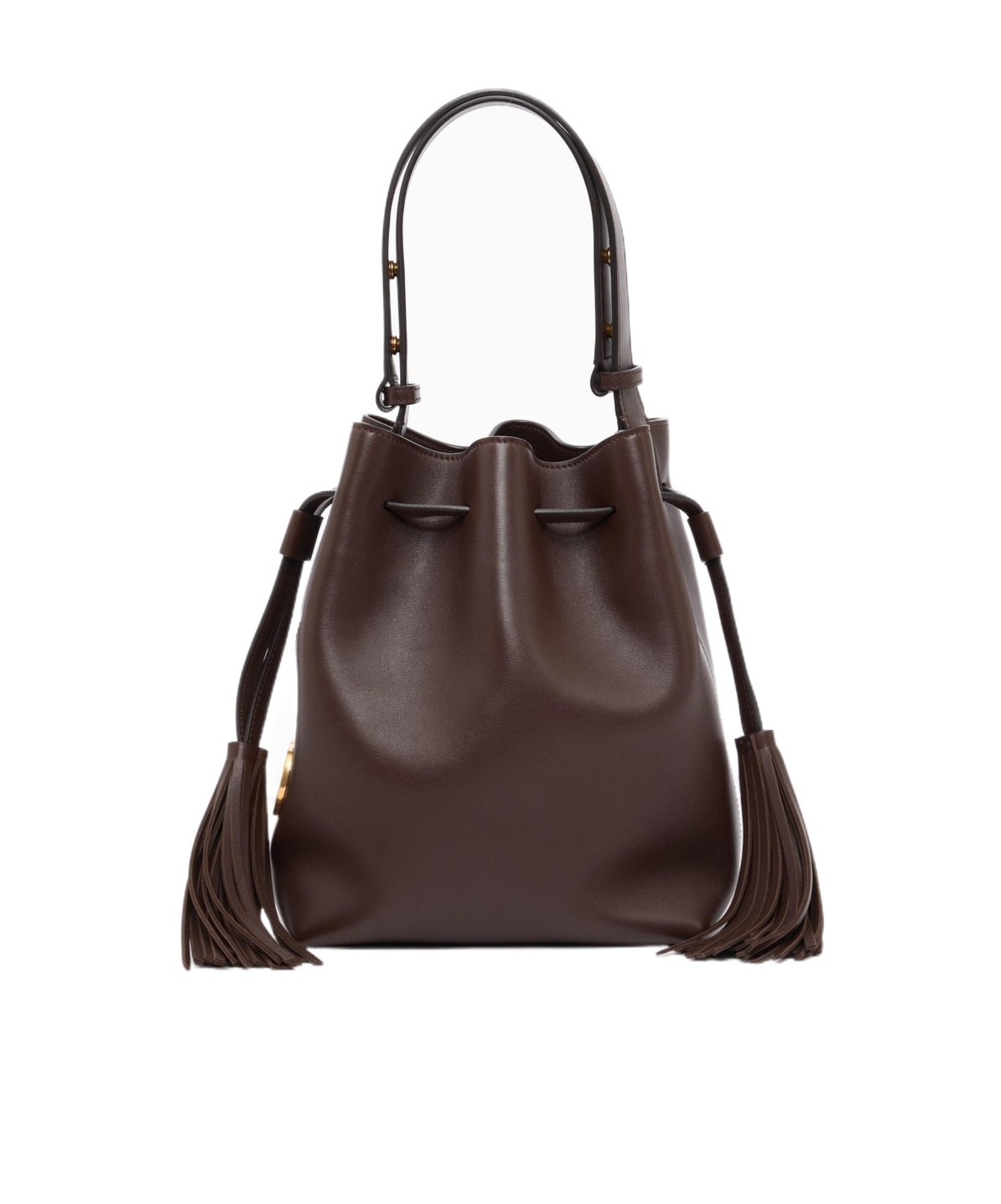 Valentino Garavani Chocolate Leather Vlogo Signature Bucket Bag In Black Coffee