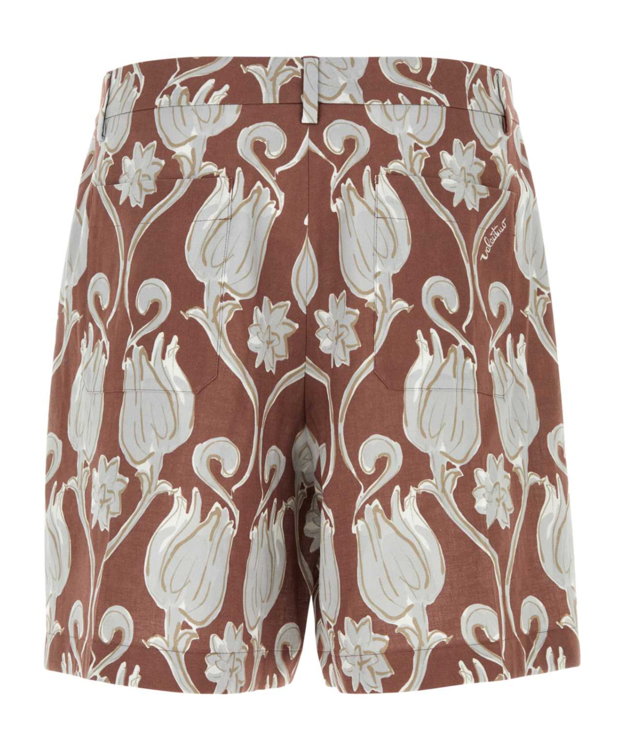 Valentino Floral Print Linen Bermuda Shorts In Brown