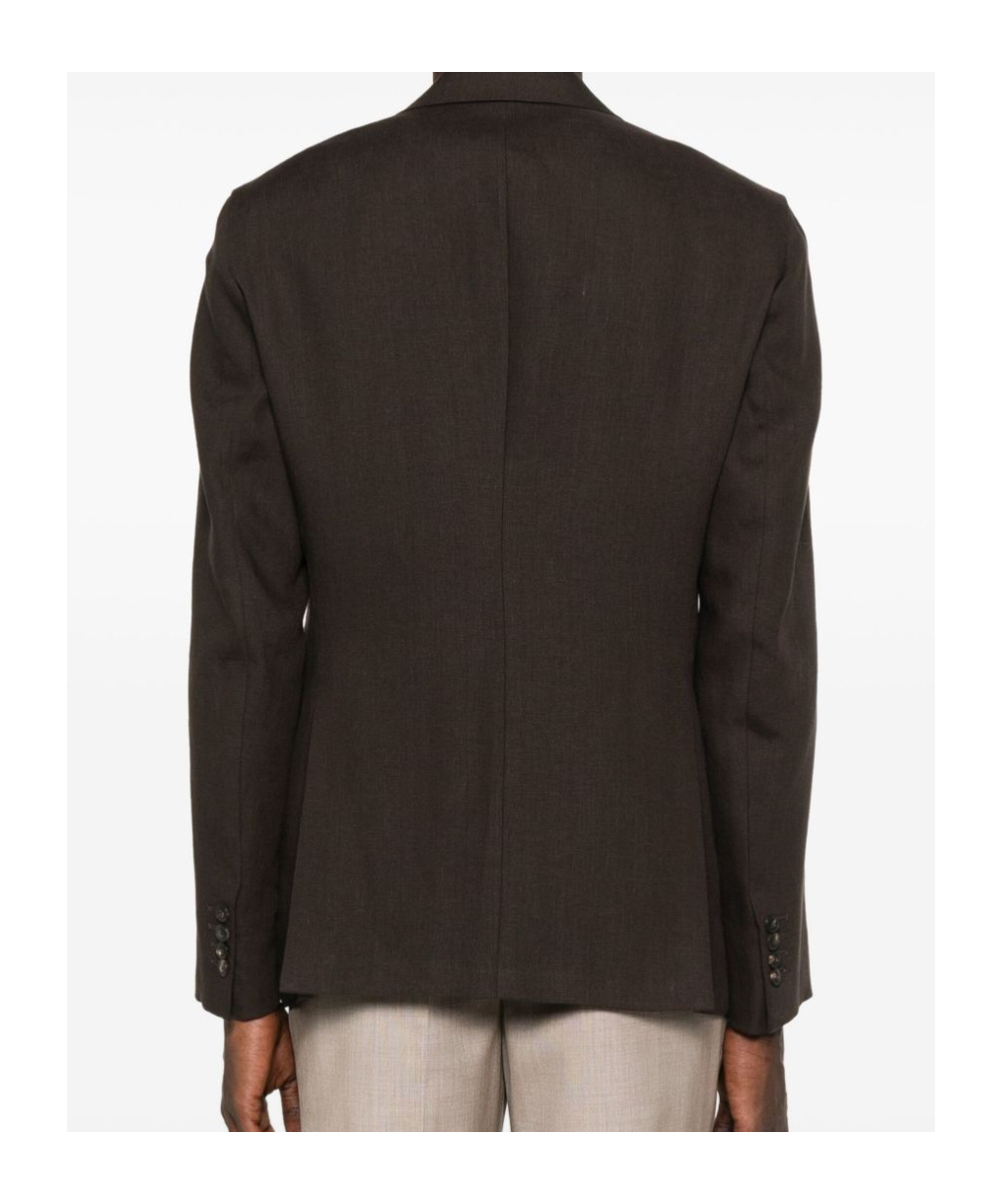 Emporio Armani Linen Single-breasted Jacket In Brown