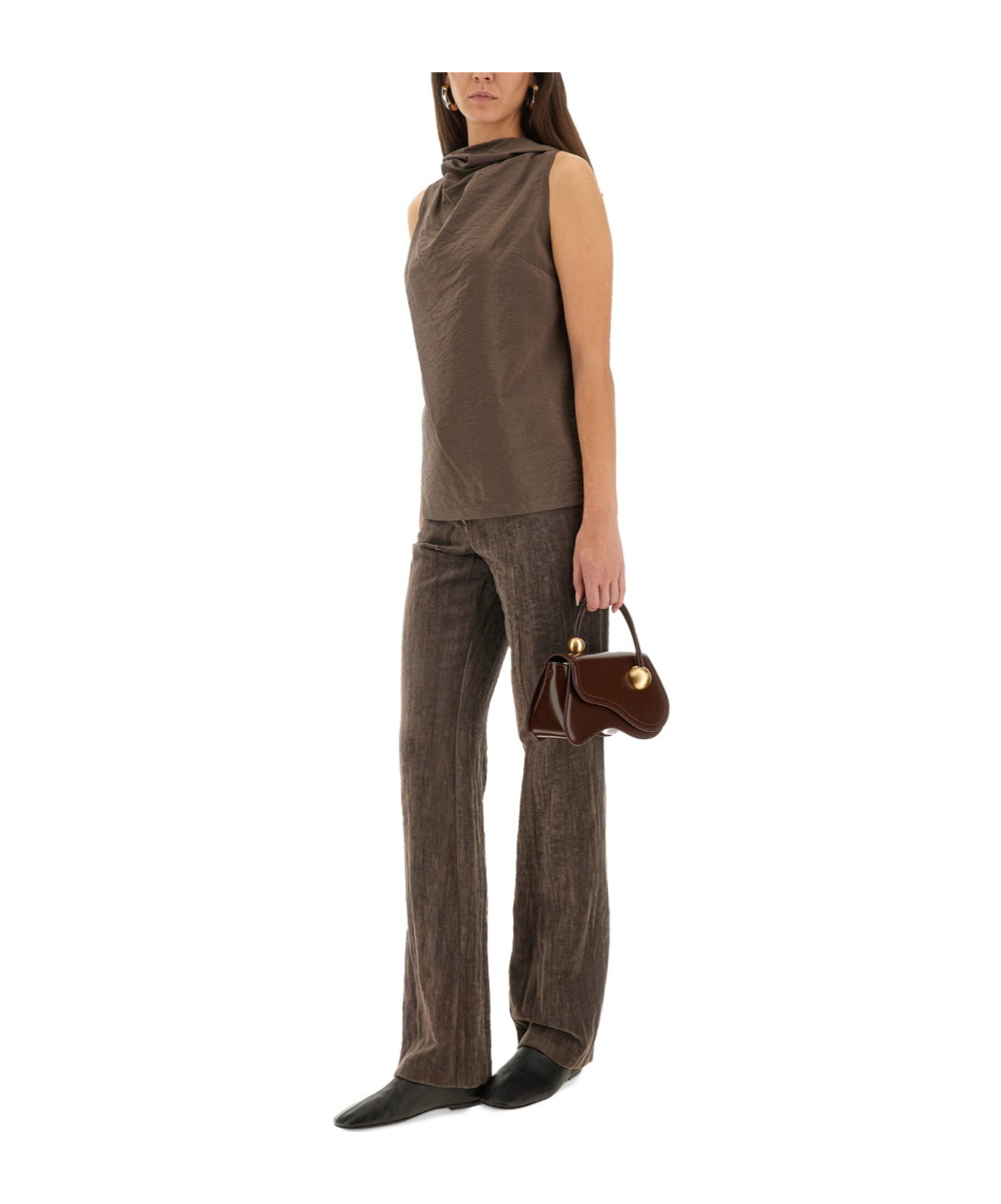 Alysi High-waisted Casual Pants In Brown