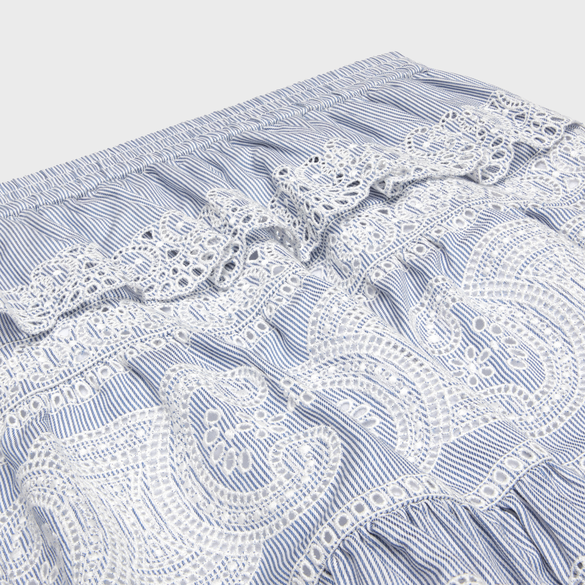 Celine Striped Embroidered Skirt In White