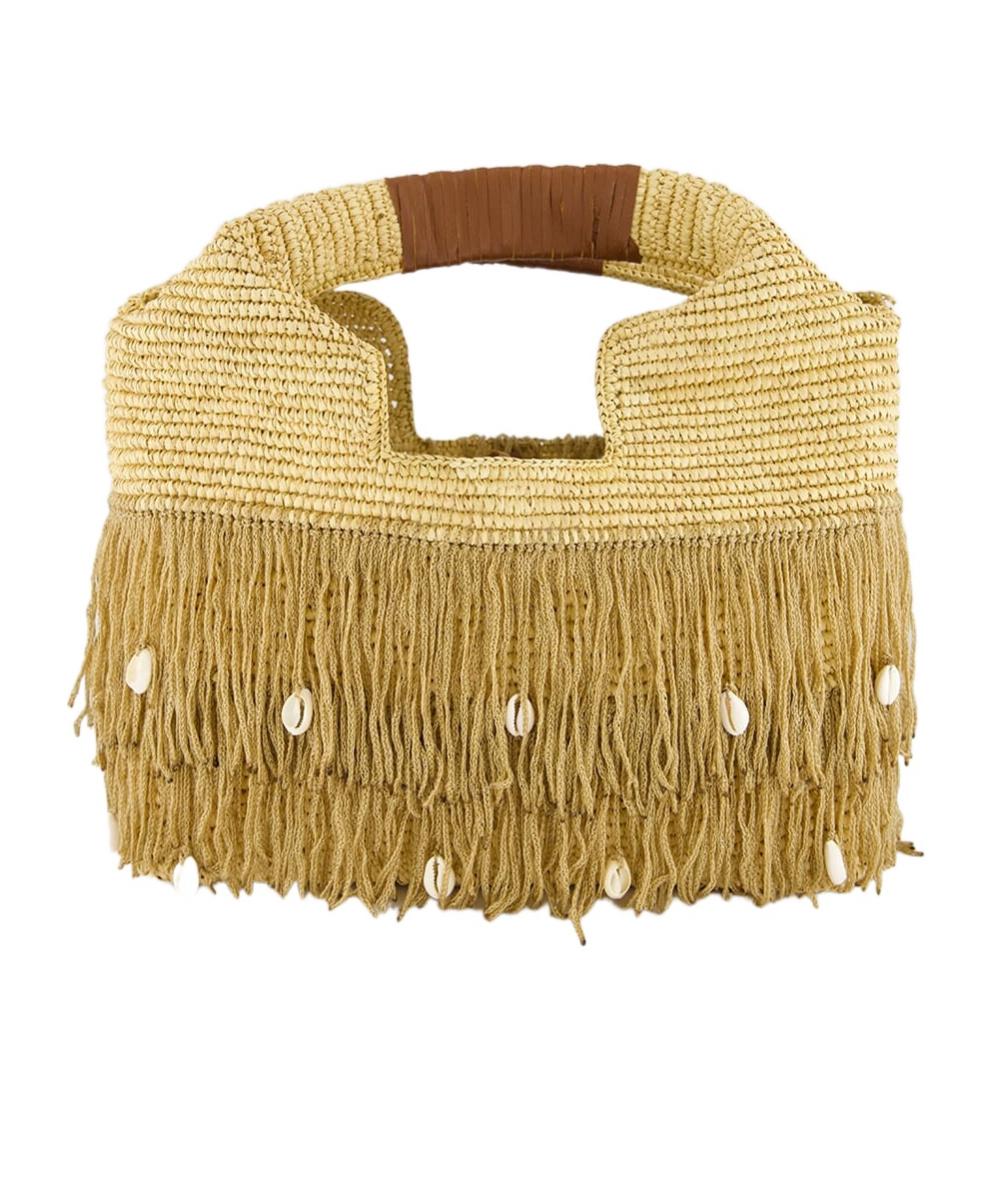 Sensi Studio Fringed Straw Handbag In Brown