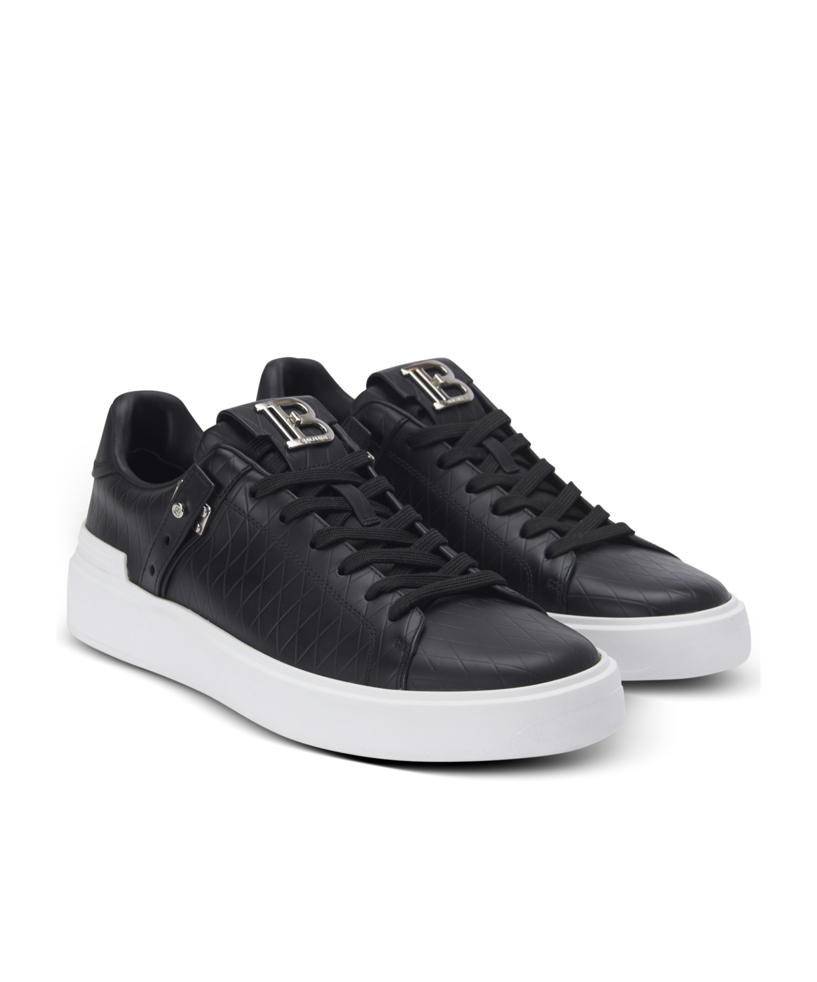 Balmain 'b-court B-buzz' Black Low Sneakers With Diamond Motif And Logo Patch On The Tongue In Black