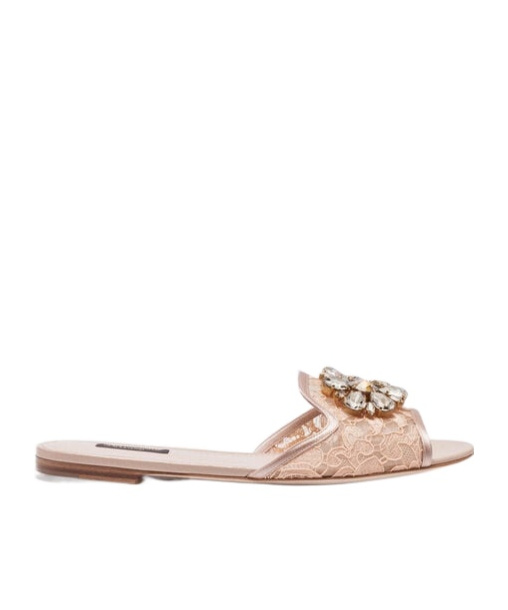 Dolce & Gabbana Bianca Lace Slides In Neutral