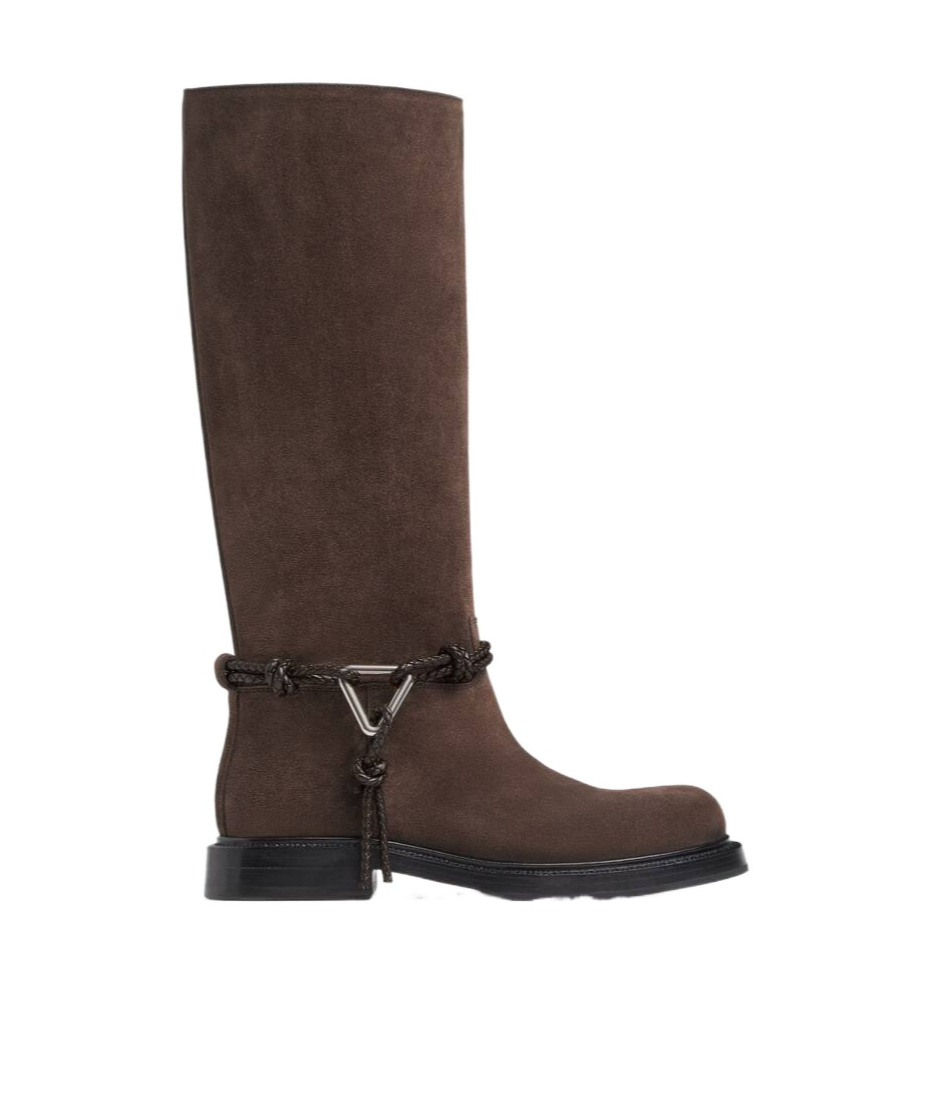 Bottega Veneta James Intrecciato Leather-trimmed Suede Knee Boots In Brown