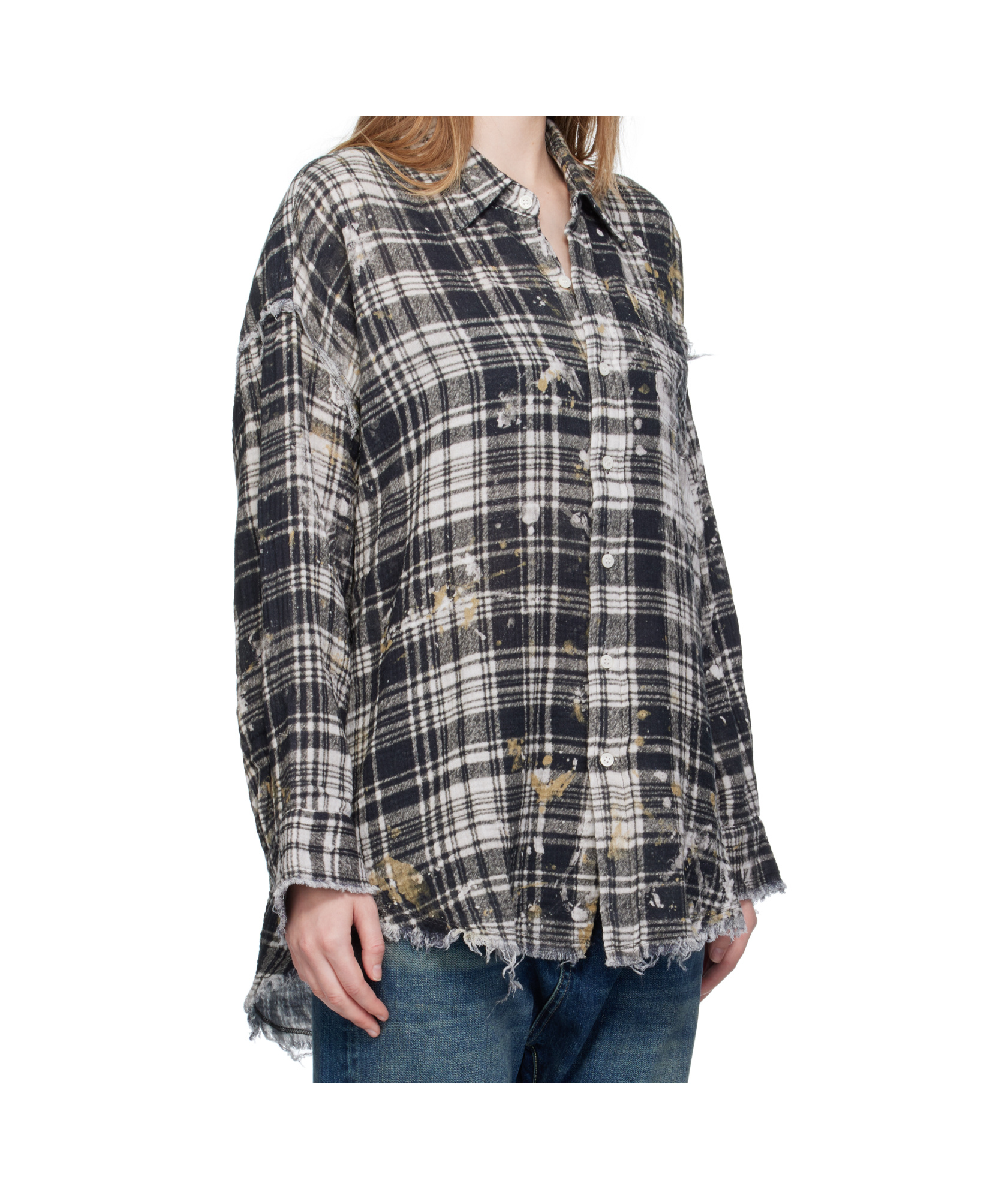 R13 Shredded Seam Drop Neck Shirt In Black