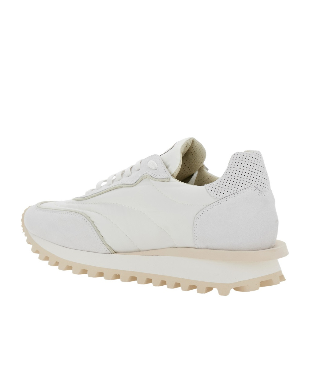 Eleventy White Sneakers With Logo On The Tongue In Suede And Tech Fabric Blend Man In White