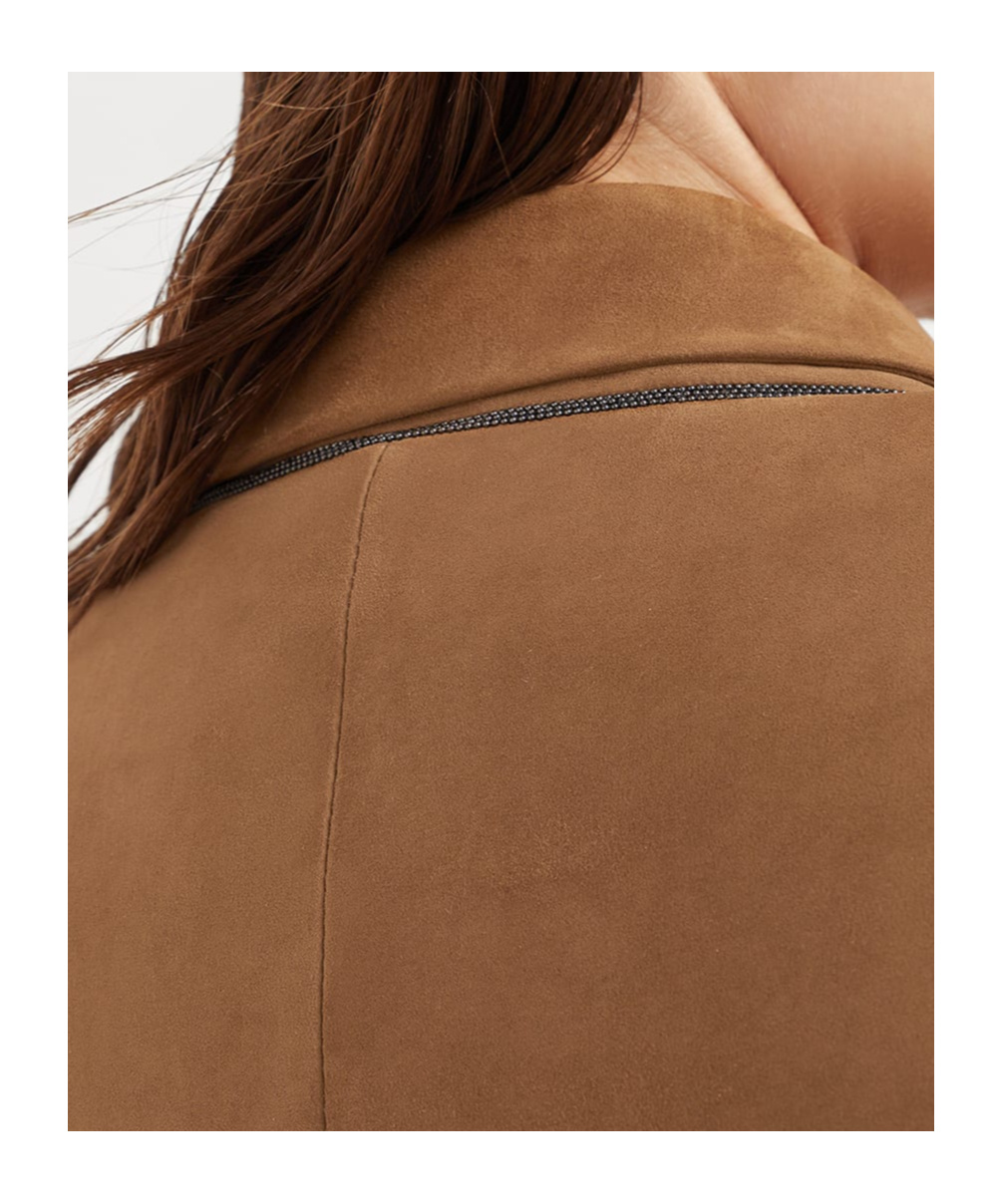Brunello Cucinelli Leather Jacket In Brown